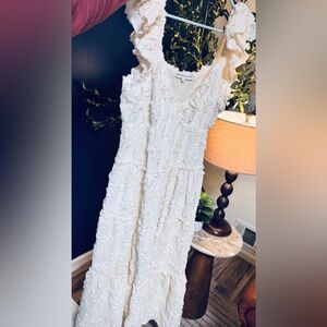 English Factory Cream Textured Ruffle Sleeve Dress